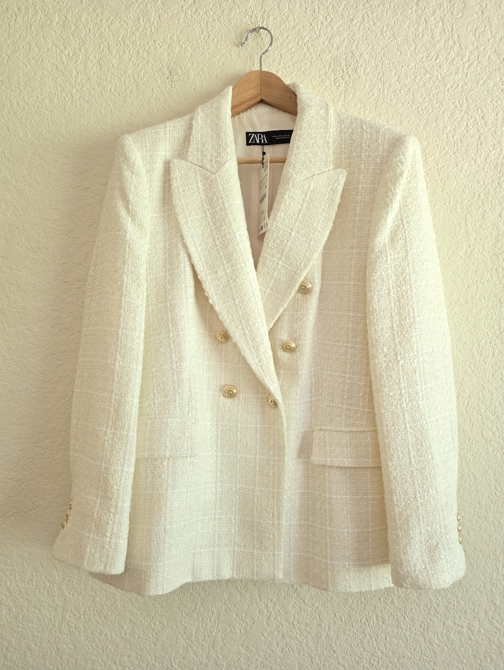 Zara Tweed Textured Double Breasted Blazer Jacket Size XL - Picture 13 of 14